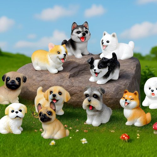 Exasinine 14PCS Mini Dog Figurines - Hand-Painted Realistic Resin Puppies for Cake Toppers & Home Decor