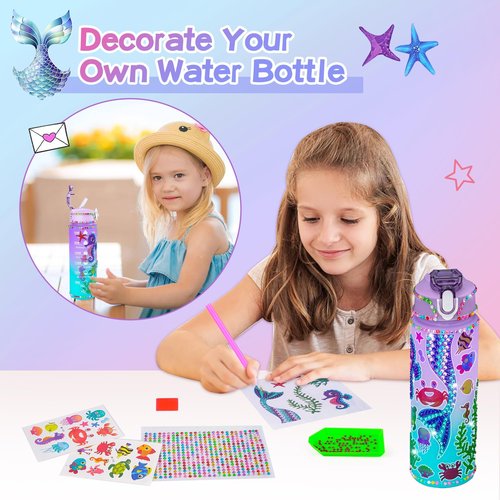 Cherry Tale Mermaid Toys Gifts for Girls 4-6 7 8 9 10 Years Old, Girls Birthday Gifts Set with Light Up Star Pillow Diary Plush DIY Water Bottle Kits, for Daughter Niece Christmas