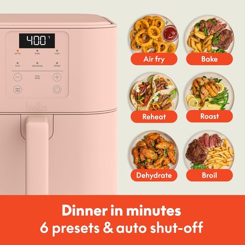 Bella 6 Qt Slim Air Fryer - EverGood™ Ceramic Nonstick Coating, Adjustable Temp, 6 Cooking Presets, Blossom Color