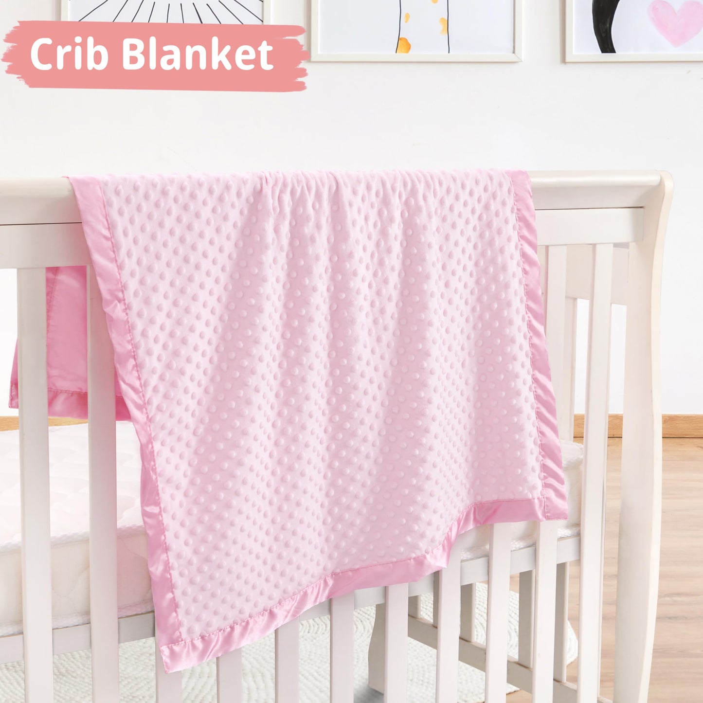 Pro Goleem Baby Soft Minky Dot Blanket with Silky Satin Backing Baby Gifts for Girls（Pink, 30’’ x 40’’）