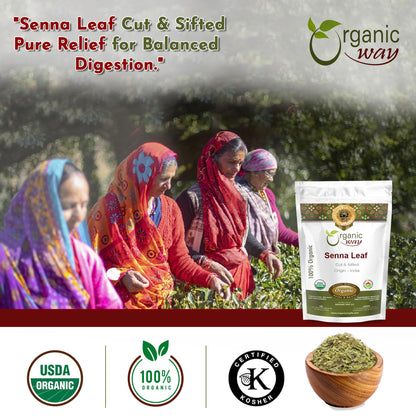 Organic Way Senna Leaf Cut & Sifted (Cassia angustifolia) - Herbal Tea | Kosher & USDA Certified | Vegan, Non-GMO & Gluten Free | Tested for Heavy Metal | 100% Raw from India (1LBS / 16Oz.)