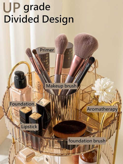 Asayuee 360° Rotating Makeup Organizer - Large Capacity 2-Tier Vanity Storage in Gold