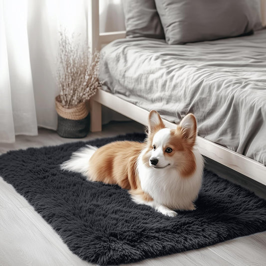 OLANLY Soft Fluffy Shaggy Bedside Rug - Machine Washable 3x3 ft | Perfect for Bedroom & Nursery Decor, Black