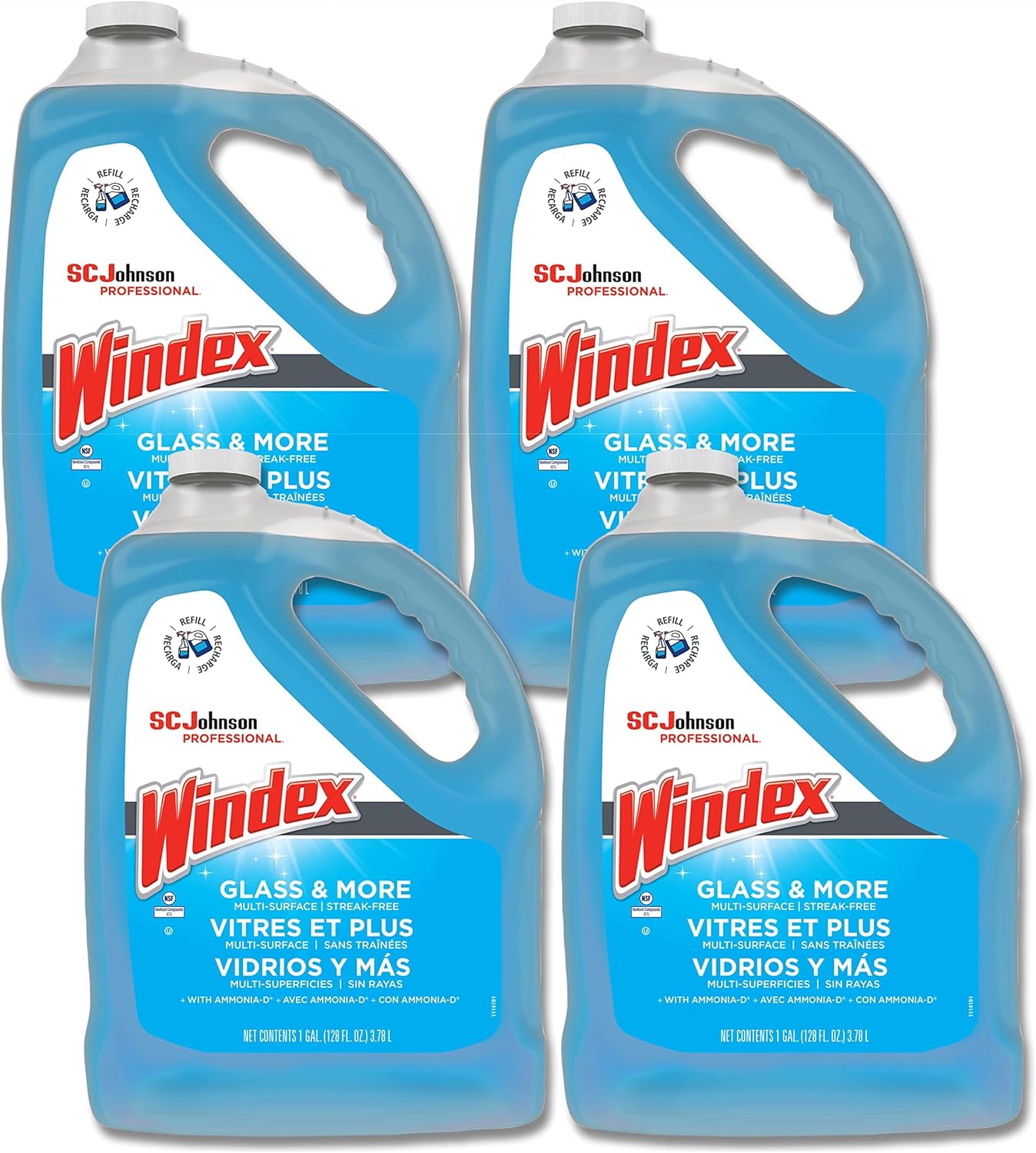 Windex 1 Gallon Glass Cleaner Refill - Original Formula, Convenient 4 Pack for Streak-Free Shine