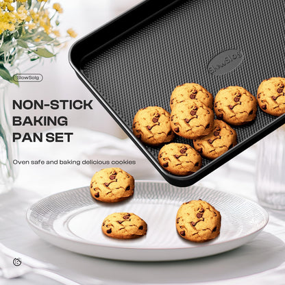 Skiennix Nonstick Baking Pans Set - 8-Piece Stackable Bakeware Set | Non-Toxic Oven Safe, Black