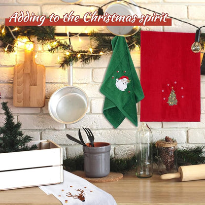 6 Pcs Christmas Hand Towels for Bathroom & Kitchen with Embroidery - 15 x 23 Inches, 100% Cotton (Variation: 6pcs)
