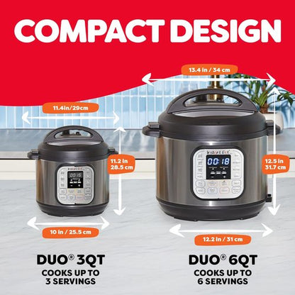 Instant Pot Duo Mini Electric Pressure Cooker - 7-in-1 Multi-Function, 3 Quart, Stainless Steel, Free Recipe App