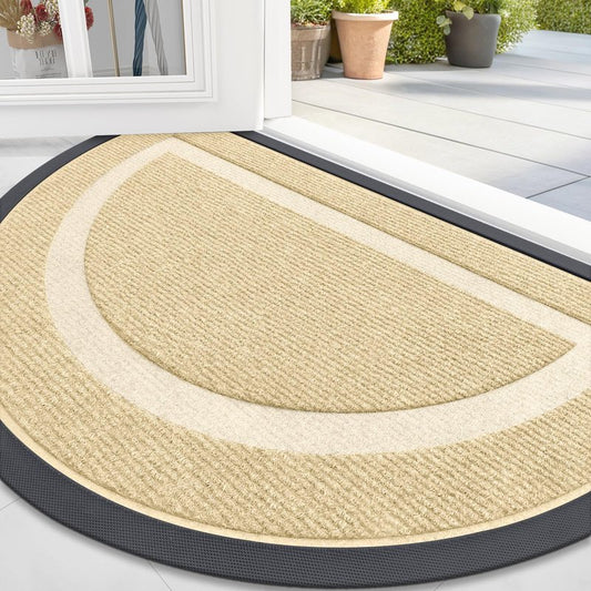 OLANLY Half Circle Door Mat Indoor Outdoor Entrance Welcome, Waterproof All-Season, All-Weather Doormat, Sturdy Natural Rubber, Low Profile, Easy Clean Patio Porch Entryway Mat, 59x34, Beige