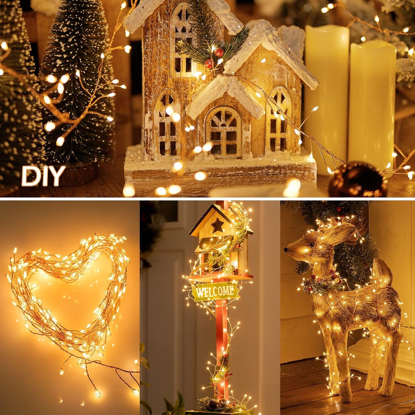 Skiennix 200LED Fairy Lights - 10Ft Waterproof Copper Wire String Lights for Bedroom & Wedding Decor - Warm White