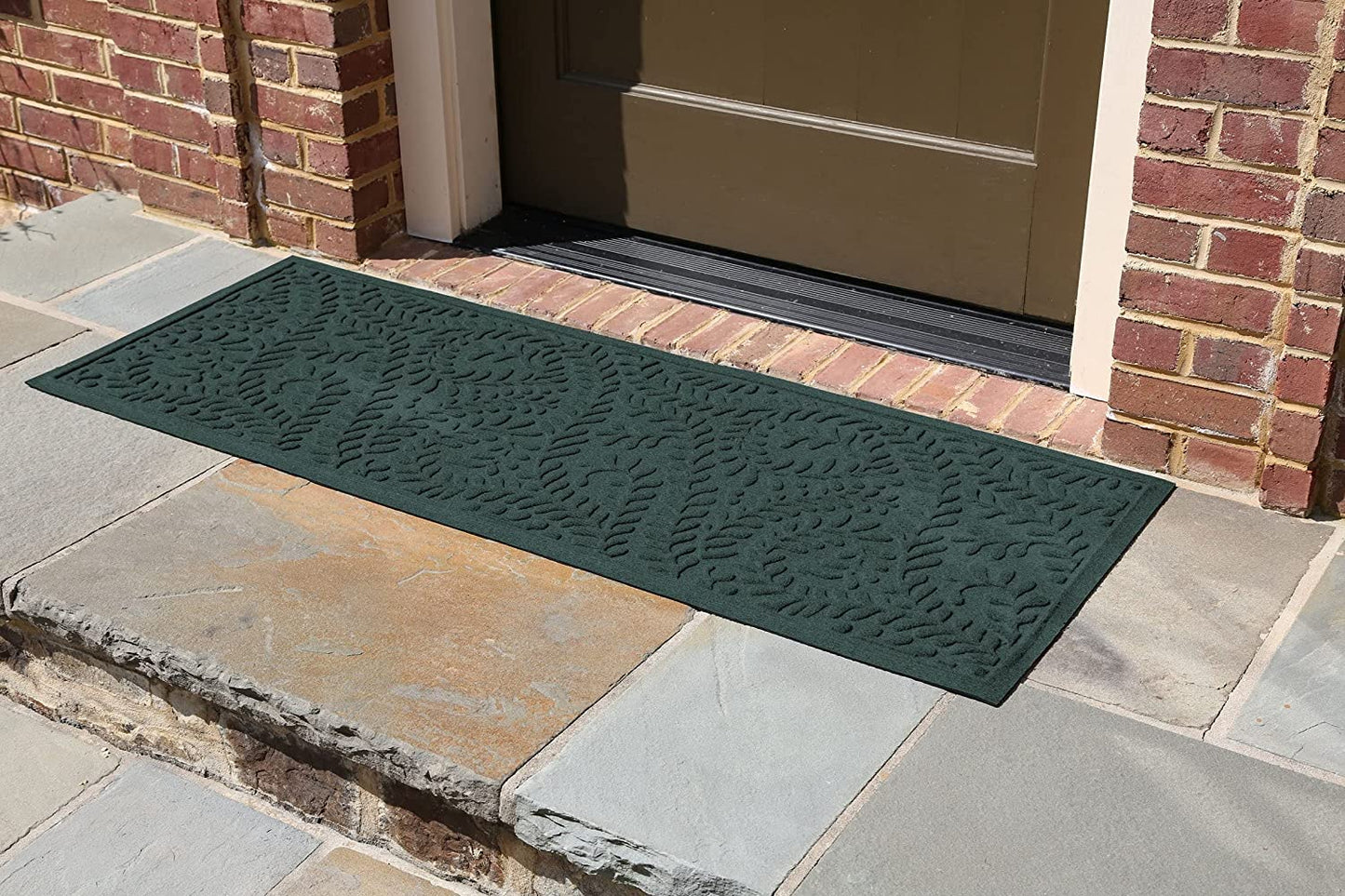 Bungalow Flooring Waterhog Runner Door Mat, 2' x 5' Made in USA, Durable and Decorative Floor Covering, Skid Resistant, Indoor/Outdoor, Water-Trapping, Boxwood Collection, Evergreen