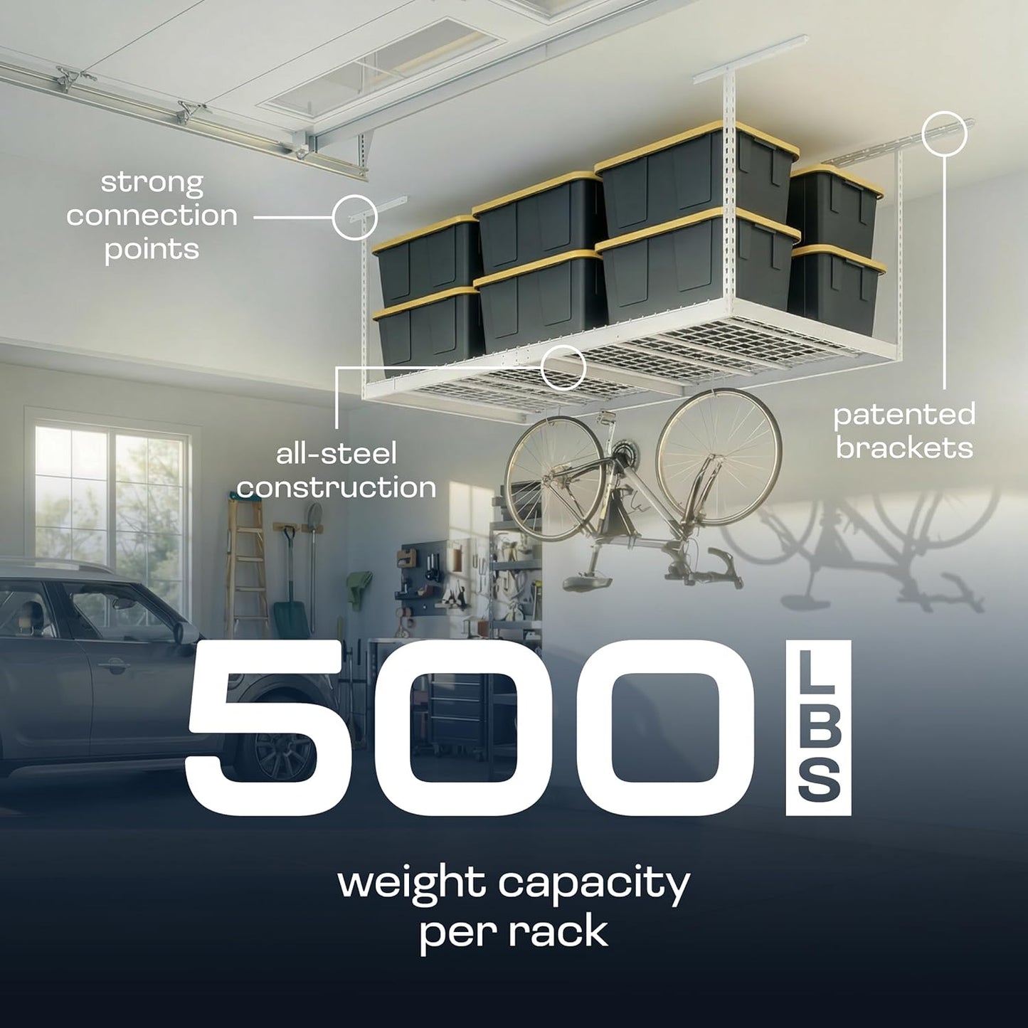 MonsterRax Overhead Garage Storage Rack - Adjustable Ceiling Shelving | 2-Pack, White, 24"-45" Height