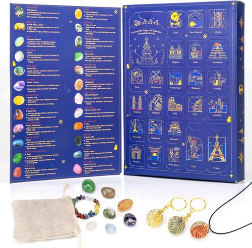 Gemstone Advent Calendar 2025 - 25-Day Christmas Countdown with Crystals | World Cultures Theme for Kids