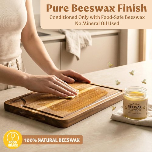 Acacia Wood Cutting Boards Set by [Brand Name] - Beeswax Finished, Non-Toxic, Juice Groove, Non-Slip Feet | 3-Piece Charcuterie Set