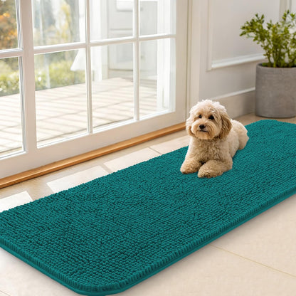 OLANLY Dog Door Mat - Absorbent Non-Slip Chenille Mat for Muddy Paws | 59x20, Quick Dry, Lake Blue