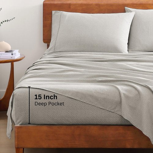 LANE LINEN RV Queen Sheets Set - 100% Organic Cotton Camper Sheet Sets 15" Deep Pocket Fitted - Snowdrop