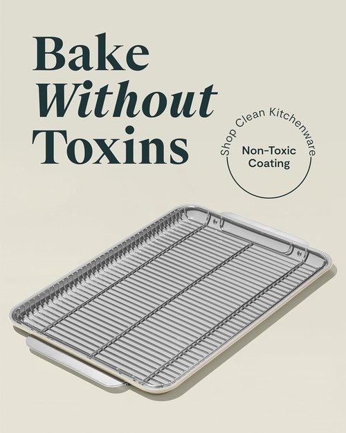 Caraway Non-Stick Ceramic Baking Sheet & Cooling Rack | Non-Toxic, PTFE & PFOA Free - Large 18" x 13" - Cream