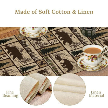 Cabin-11 Rustic Bear Deer Table Runner 13x90 Inches – Linen Kitchen Dinning Decor