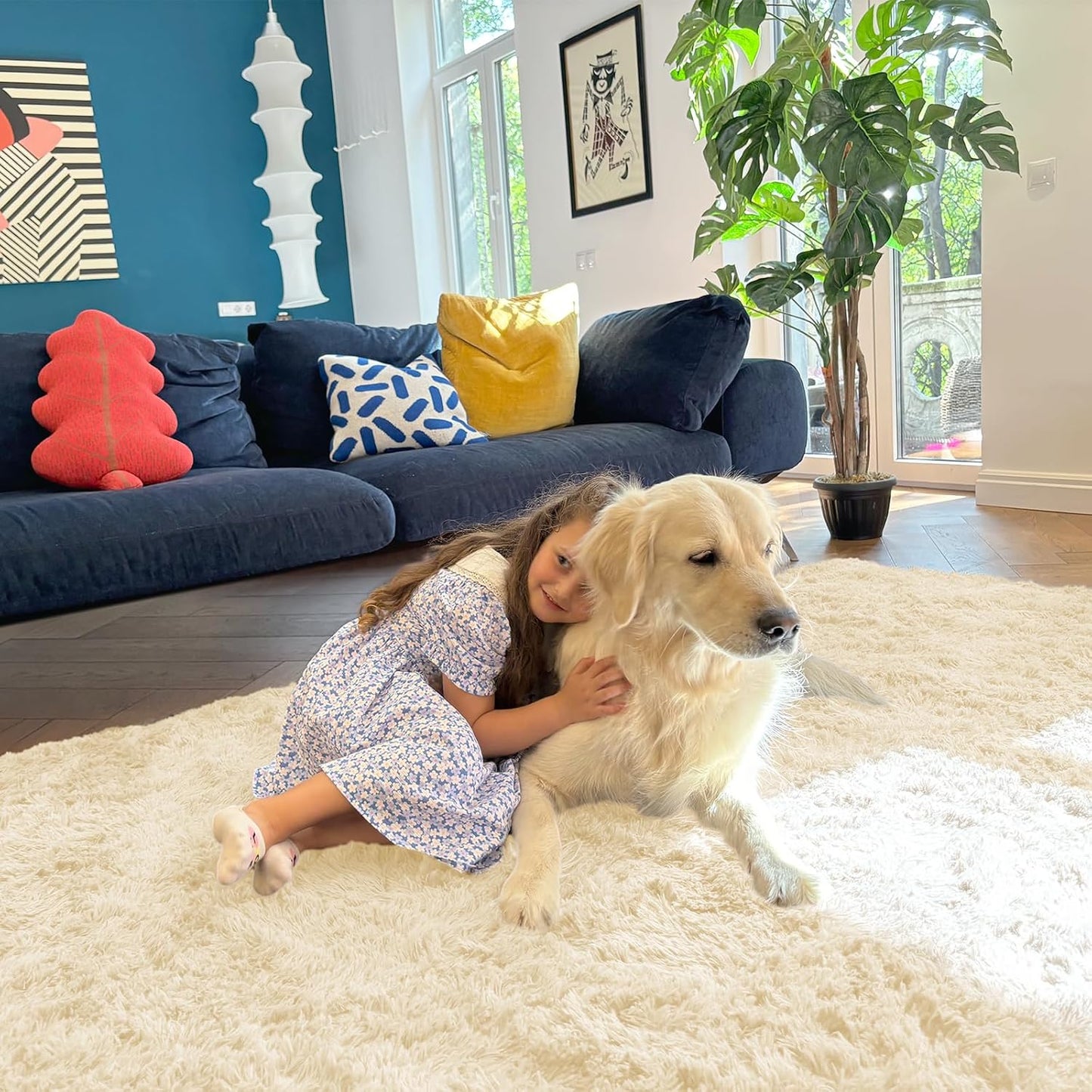 OLANLY Soft Fluffy Shaggy Bedside Rug - Machine Washable 2x3 Entryway Carpet in Cream for Kids & Nursery Decor