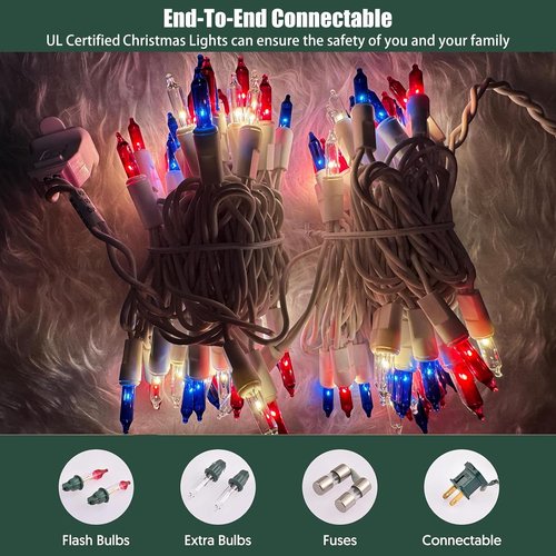 HISHINY Mini String Lights - 100 Count Red, White & Blue Patriotic Decorations | 21 Feet for Indoor/Outdoor Use