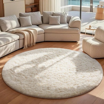 Ophanie Round Rugs 7Ft Ivory Circle Area Rug, Aesthetic Room Decor, Fluffy Fuzzy Bedroom Carpet, Plush Soft Shaggy Cream Living Room Rugs for Kids Home Decor, Nursery