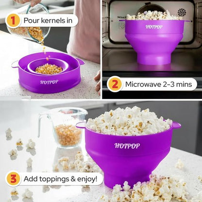 Hotpop Microwave Popcorn Popper - Collapsible Silicone Bowl, BPA-Free & Dishwasher Safe | Purple