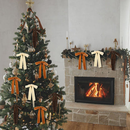 Skiennix Velvet Bows - 24 Pcs Christmas Tree Ornaments | Khaki 5x7 Inch Wedding Decor