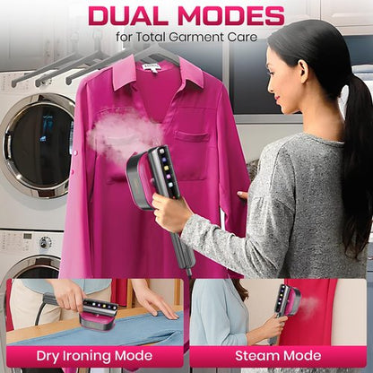 Glewbee Travel Steamer for Clothes, 1200W Portable Steamer & Iron 2 in 1, Handheld Garment Steamer with 10s Fast Heatup, 5 Modes LED Touch Display, Large Ceramic Panel & 110ml Tank for Home and Travel