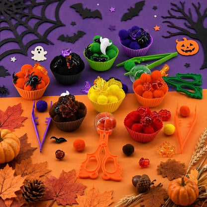 Fall Halloween 302-Piece Sensory Bin Set for Sorting & Counting – Includes Pumpkins, Ghosts, Leaves