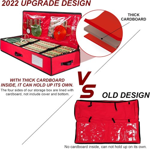 Juegoal Christmas Storage Organizer - 40.5 Inch Gift Wrapping Paper Storage Box with Interior Pockets | Tear-Proof Fabric