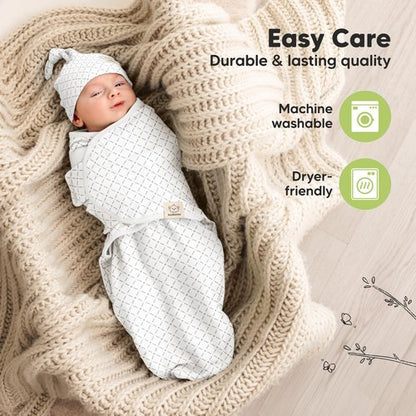 KeaBabies 3-Pack Swaddles for Newborns, Girls, Boys with Hats - Organic Soft Baby Sleep Sacks, Breathable Baby Swaddle 3-6 Months Beanies Set, Premie Infant Sleep Sack 0-3 Months (Nordic)