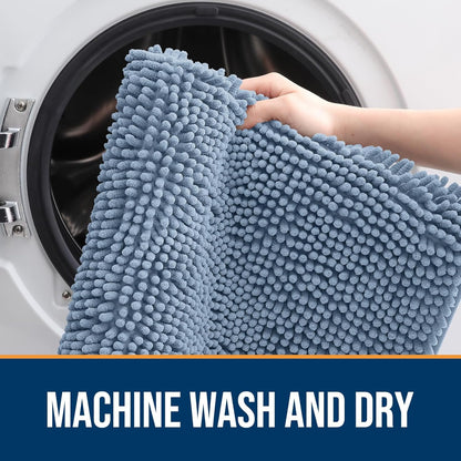 OLANLY Dog Door Mat - Absorbent Non-Slip Chenille for Muddy Paws | Quick Dry 47x17, Airy Blue