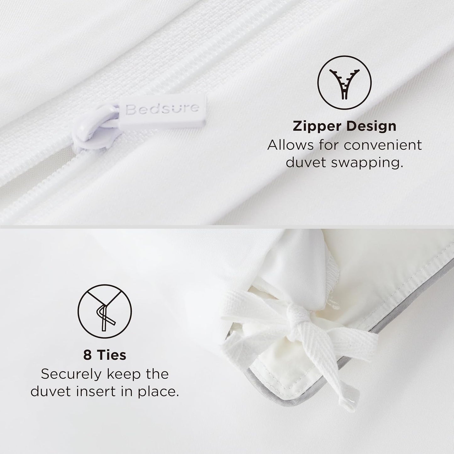 Bedsure Bamboo Duvet Cover Set - Lightweight & Silky Queen Size Comforter Cover for Hot Sleepers | Pure White
