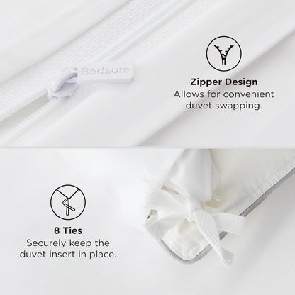 Bedsure Bamboo Duvet Cover Set - Lightweight & Silky Queen Size Comforter Cover for Hot Sleepers | Pure White