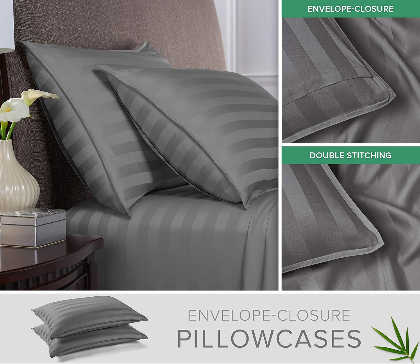 Pure Bamboo California King Sheets - 100% Organic Viscose Bed Set, Soft & Cooling, Jacquard Stone