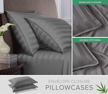 Pure Bamboo California King Sheets - 100% Organic Viscose Bed Set, Soft & Cooling, Jacquard Stone