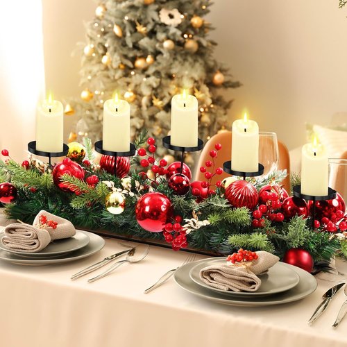 Funnymoom Christmas Tabletop Centerpiece - 30 Inch Poinsettia Candle Holder with Red Berries & Gold Accents