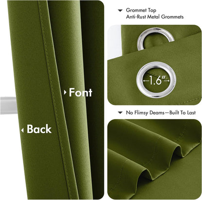 MIULEE Blackout Curtains - Light Olive Green Thermal Insulated Drapes | 84 Inches Long, 2 Panels