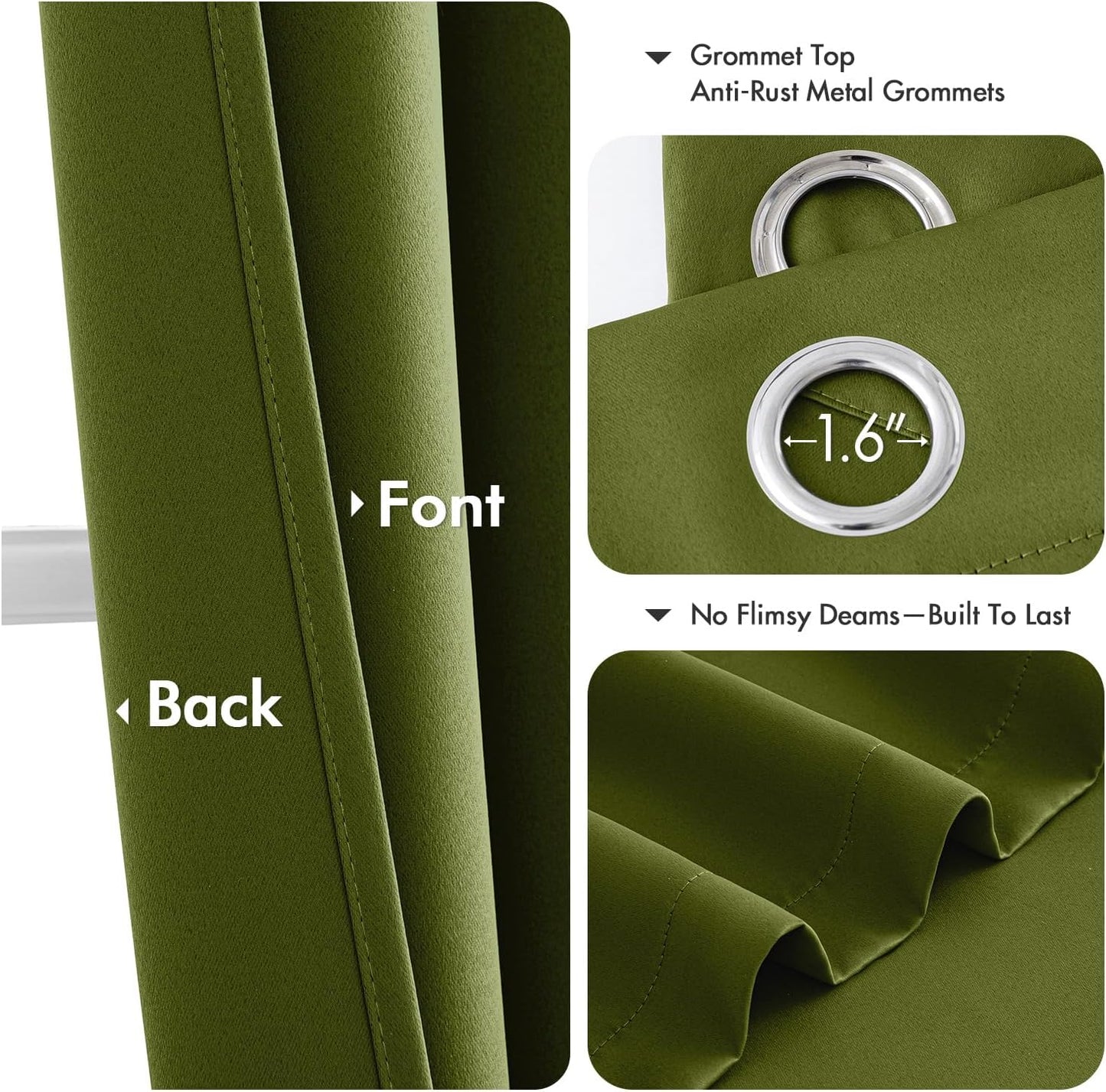 MIULEE Short Curtains - Light Olive Green Blackout Thermal Insulated Drapes | 40" x 36" | 2 Panels
