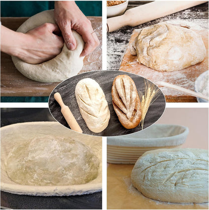 Skiennix Sourdough Bread Baking Set - 2 Pack Banneton Proofing Baskets (10" Round & Oval)
