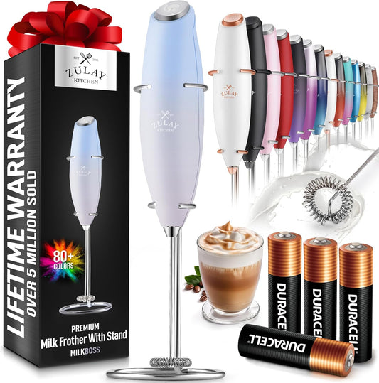Zulay Kitchen Milk Frother Wand - Ultra-Fast Electric Whisk for Coffee, Lattes & Cappuccino - Includes 4 AA Batteries