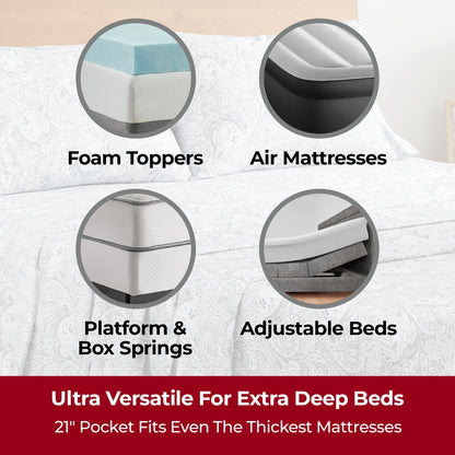 Mellanni Extra Deep Twin XL Sheets - 3 PC Iconic Collection Bedding - Luxury, Ultra Soft, Cooling Bed Sheets - Wrinkle, Fade, Stain Resistant (Twin Extra Long, Paisley Gray)