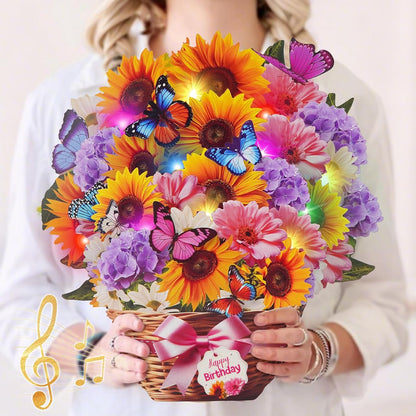 MZD8391 Birthday Cards - Musical Pop-Up Card with Lights | Sunflower & Butterfly Design, 10-Inch Size