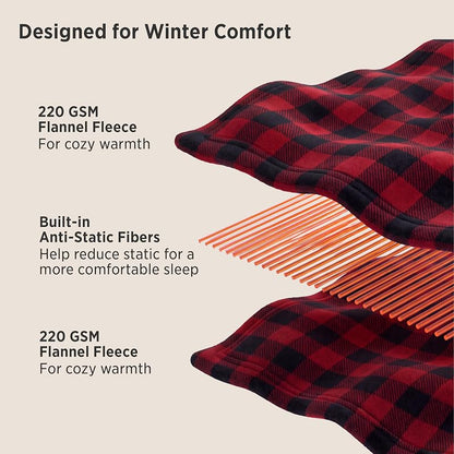 Bedsure Buffalo Plaid Fleece Sheets - Queen, 220 GSM, Anti-Static, 16" Deep Pocket