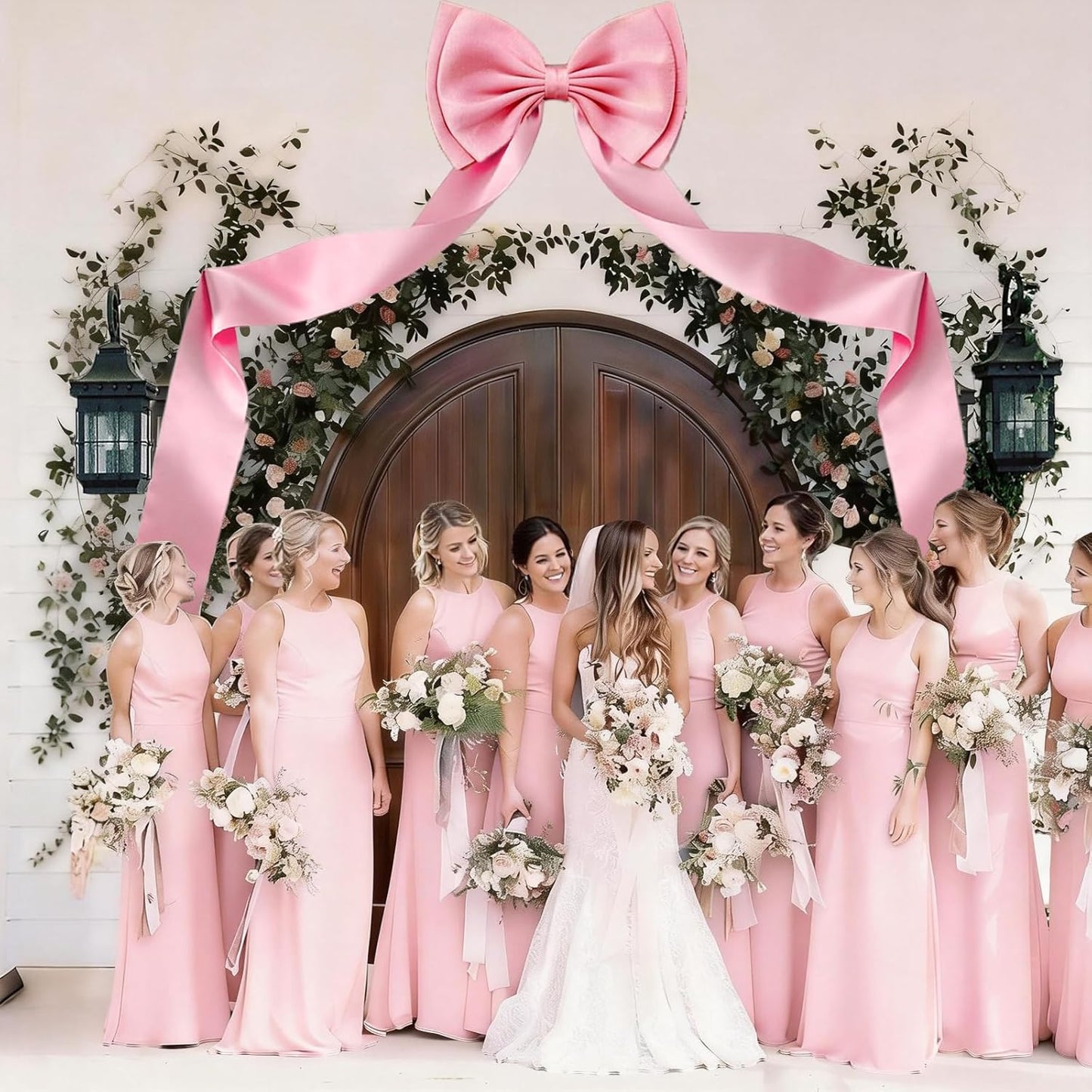 Vovoir Giant Bow Decoration - 75x18 Inch Pink Satin Bow Set with 10 Decorative Ribbons for Weddings & Parties