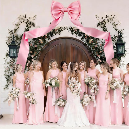 Vovoir Giant Bow Decoration - 75x18 Inch Pink Satin Bow Set with 10 Decorative Ribbons for Weddings & Parties