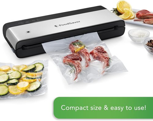 FoodSaver PowerVac Compact Vacuum Sealing Machine - Stainless Steel & Black | Preserves Freshness & Reduces Waste for Dry/Wet Food