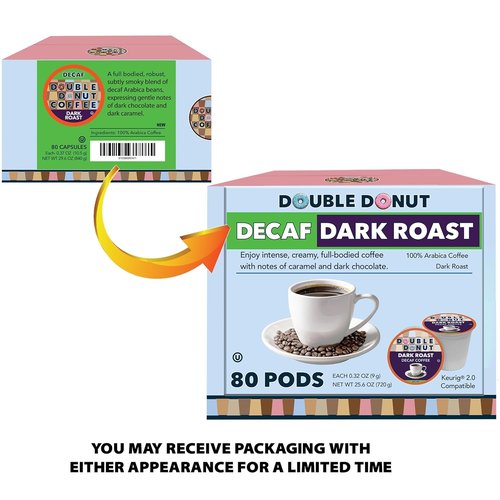 Double Donut Coffee - Decaf Dark Roast Pods | Extra Bold Blend for Keurig - 80 Recyclable Pods