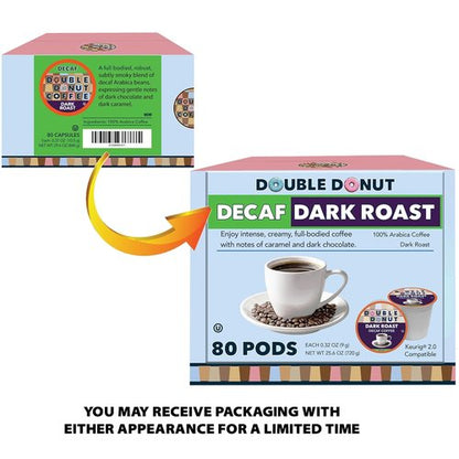 Double Donut Coffee - Decaf Dark Roast Pods | Extra Bold Blend for Keurig - 80 Recyclable Pods