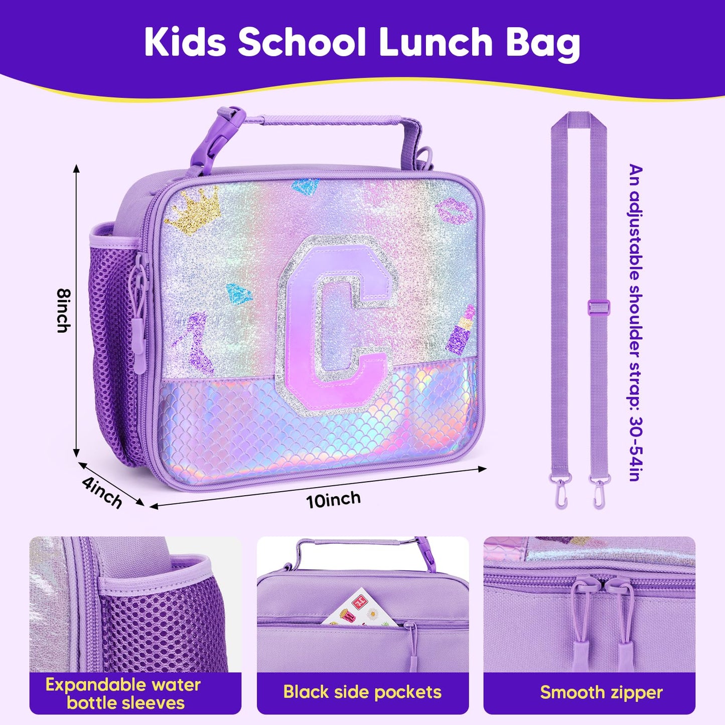 JYPS Bento Box for Kids with Leak-proof Insulated Lunch Bag,BPA Free Kids Lunch Box with 6 Compartment,Salad Container,Utensils,Perfect Lunchbox for Girls and Toddlers Back to School (Purple C)