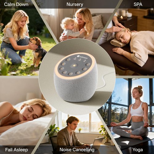 Hotmoon Sound Machine for Sleep, Cocoon 2 White Noise Sound Machine with 40 Relaxing Sounds, Dual-Speaker & Timer, 8 Night Light, Pink Brown Green Noise for Sleeping Adults, Office Privacy, Plug-in